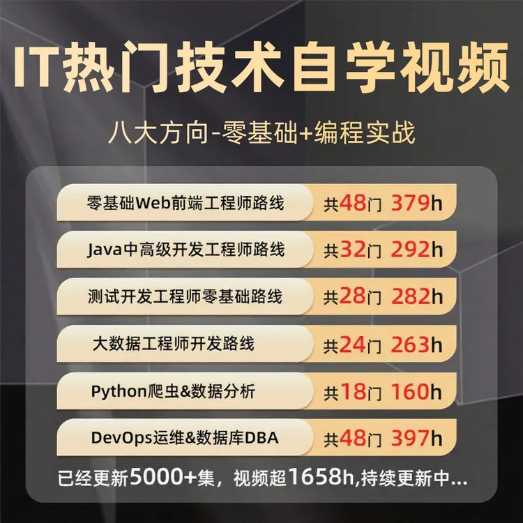 IT热门编程技术自学视频java/python/前后端/运维八大方向实战