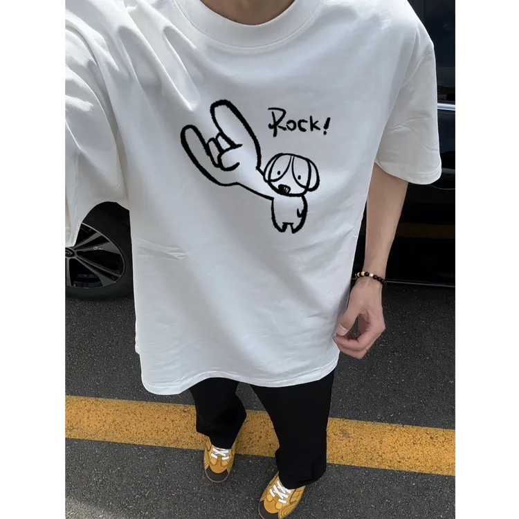 320G重磅凉感美式嘻哈个性印花短袖T恤男宽松休闲痞帅街头t恤男