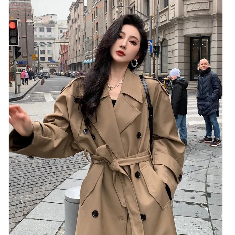 【巴黎旧梦】风衣外套女2025新款英伦风高级感廓形双排扣大翻领大衣