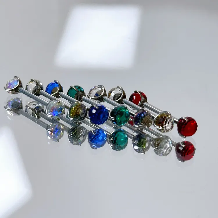 钛合金锆石耳饰 爆闪水晶百慕大蓝小灯泡舌钉钛合金穿刺辣妹气质