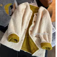 【月光城堡】韩版气质撞色圆领柔软毛毛加厚保暖外套女冬季皮毛一体