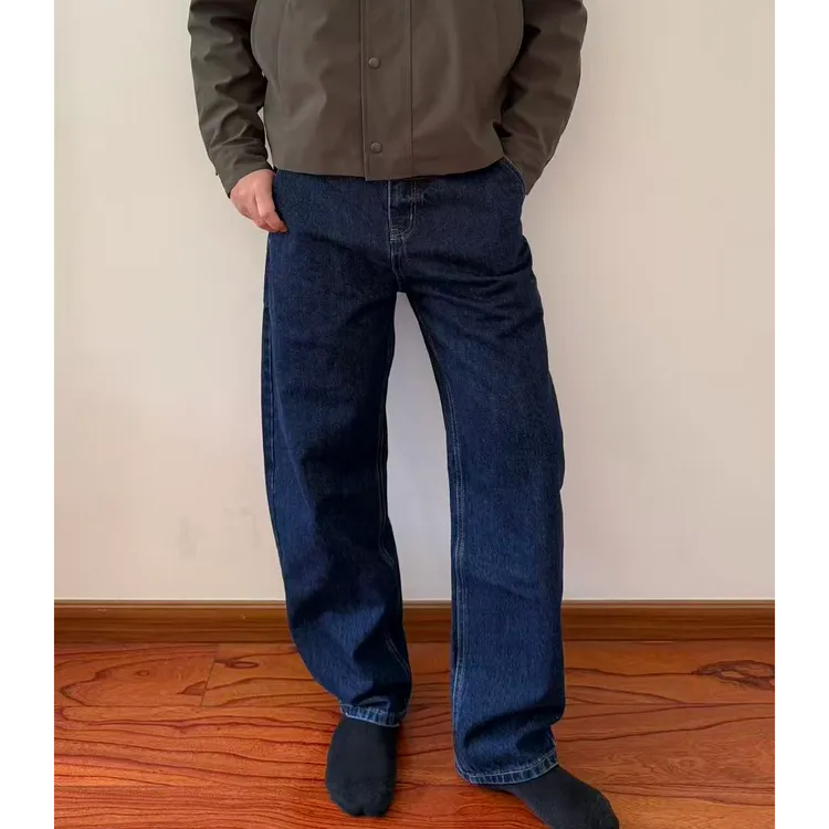 秋季高级感深蓝百搭洗水直筒宽松牛仔裤