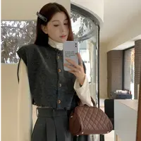 日系复古慵懒圆领毛衣马甲女春秋高级感叠穿针织背心宽松短款开衫