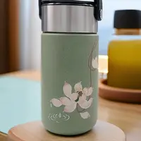 宜兴紫砂  新品豆青砂泥绘荷花 车载杯
