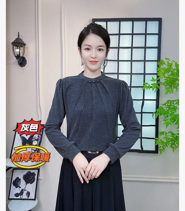 25-201新款设计百搭感显气质衬衫时尚洋气拼接打底长袖上衣