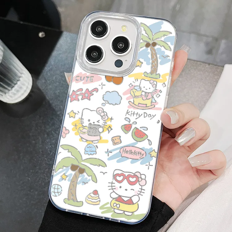 高级感15pm羽纱iPhone13手机壳带挂绳12硬椰树凯蒂猫苹果16适用14