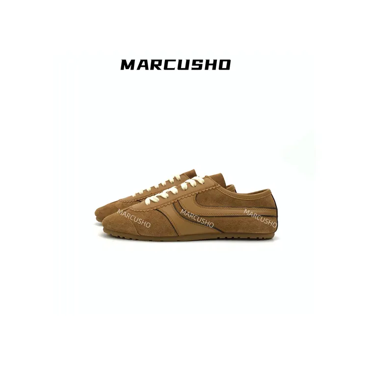 MARCUSHO德训鞋女新款小众复古运动真皮平底板鞋D1070