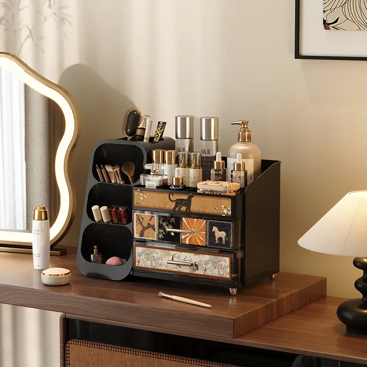 美世达化妆品收纳盒防尘桌面台面抽屉式高级感梳妆台护肤品置物盒