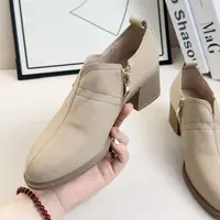 w6729英伦小皮鞋女鞋新款洋气粗跟高跟中年妈妈鞋女士大码