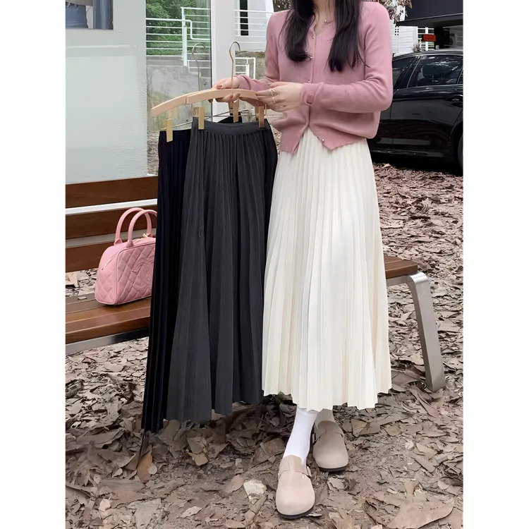 韩版洋气加厚毛呢百褶裙女2025秋冬新款欧货高端垂坠感褶皱半身裙