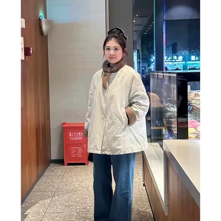 皮草毛领 中长款90白鸭绒派克服羽绒服