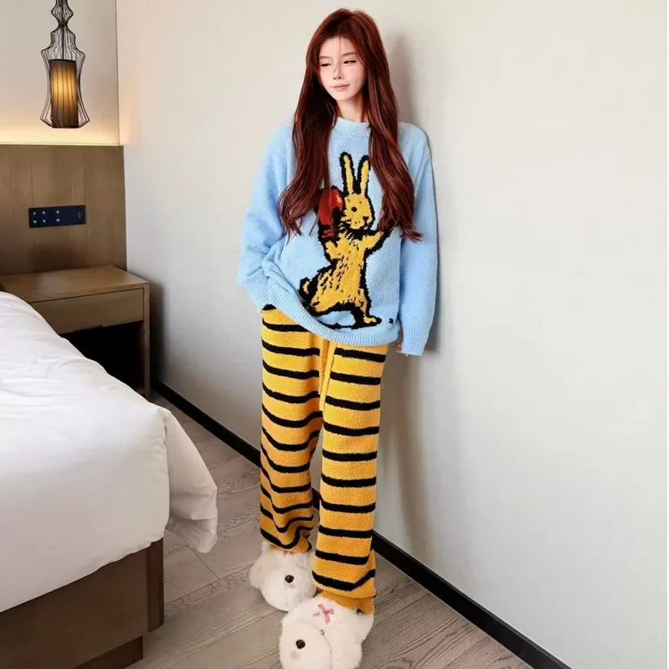 MJ003梦捷服饰原创设计款女士半边绒家居服睡衣套装冬季加厚保暖