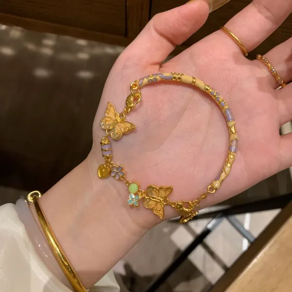 铜合金珐琅手镯 新中式不掉色蝴蝶仙子半手镯小众百搭高级感女款