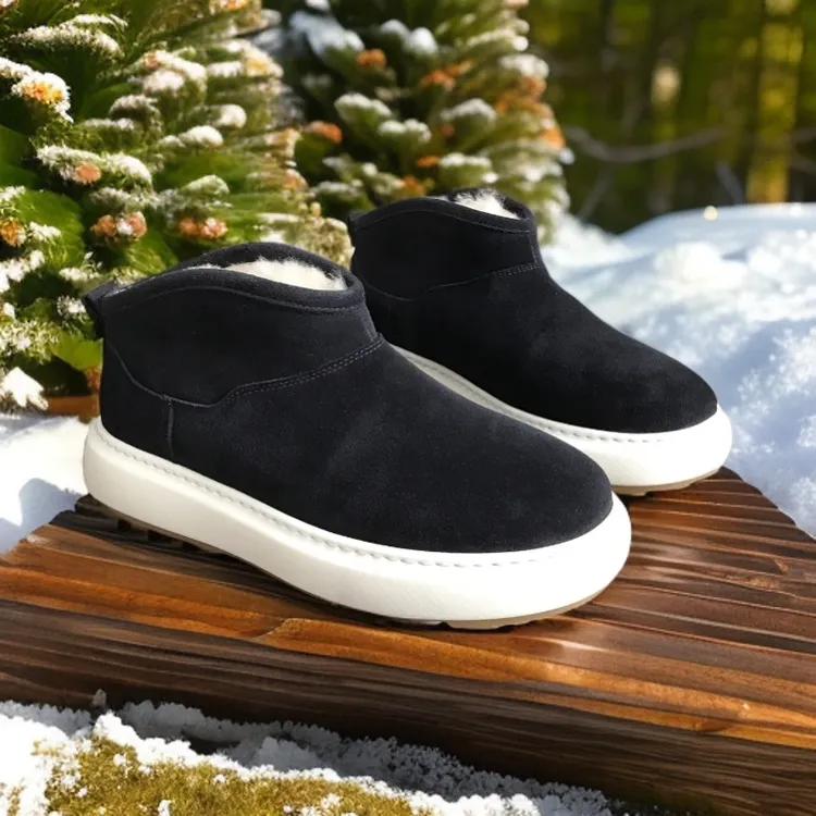 冬季雪地靴男加绒加厚皮毛一体男鞋真皮羊毛棉鞋厚底防滑保暖短靴