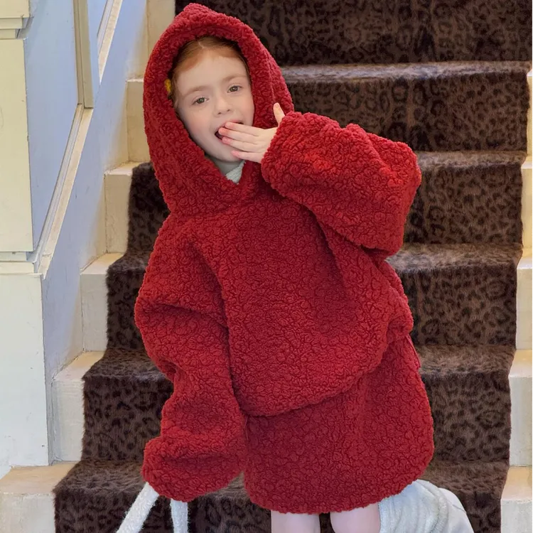 ab.baby韩国童装【浆果】女童韩版冬季红色圣诞加厚卫衣半裙套装