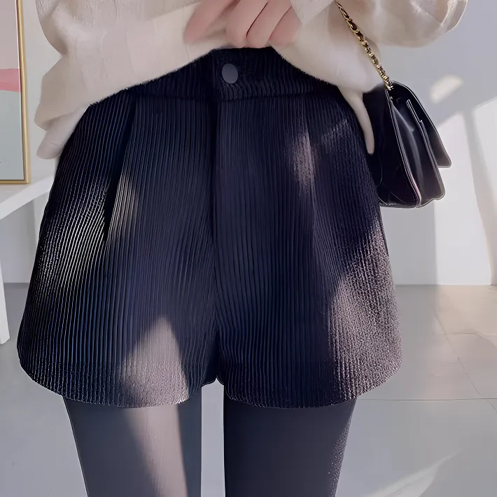 灯芯绒加绒秋冬外穿靴裤女新款高腰百搭显瘦休闲时尚打底阔腿短裤