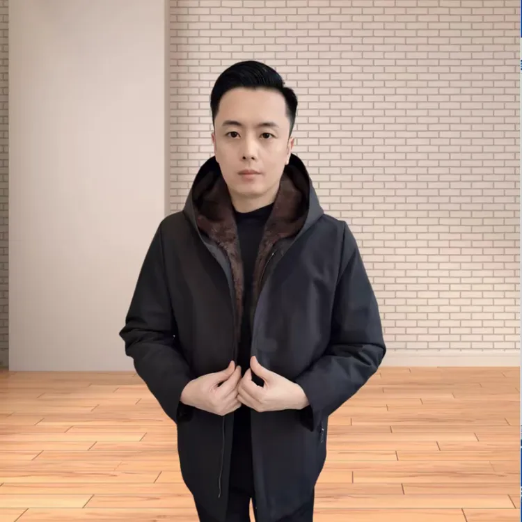 海宁派克服可脱卸内胆中长款连帽秋冬风衣中老年男装时尚保暖2302