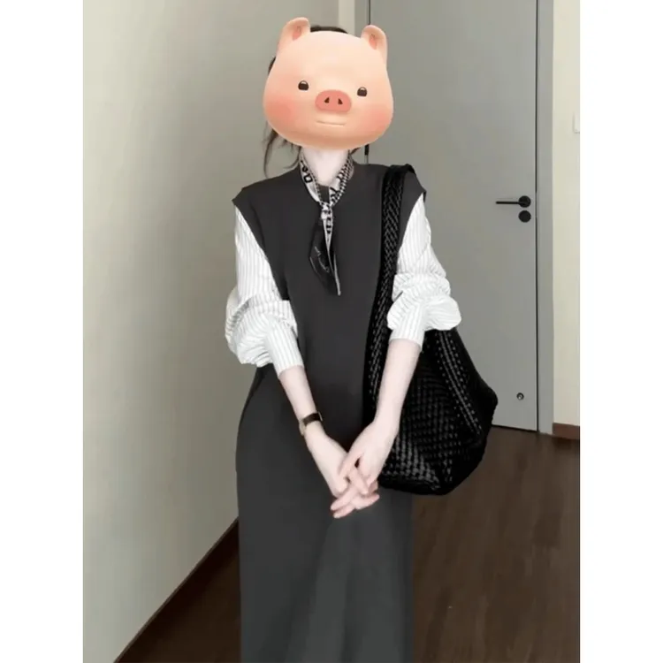 假两件针织巨好看的早秋连衣裙女2025新款韩版气质显瘦绝美a字裙