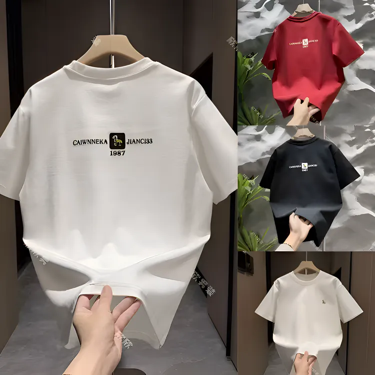 男士半袖2025秋冬新款刺绣短袖修身加厚圆领T恤重磅情侣男装上衣