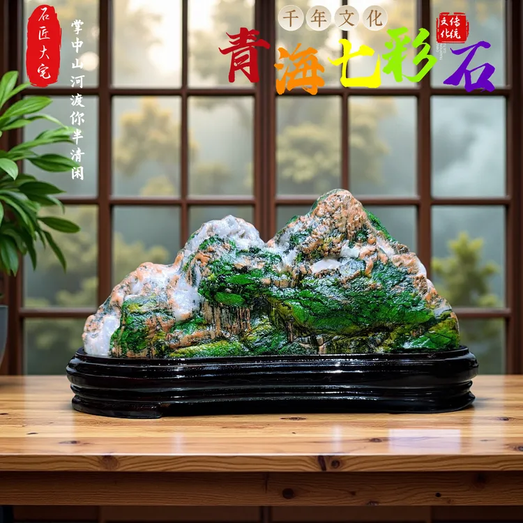 天然七彩石原石奇石国画石黄河石水冲石桌面摆件玄关客厅茶桌原石