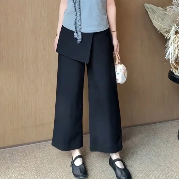 黑色两件套屁帘阔腿休闲裤女早秋新款大码胖mm时尚百搭九分直筒裤商品图