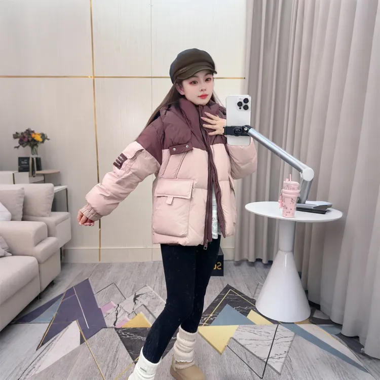 【高品质】棉服女2025冬季新款拼接短款棉衣韩版宽松连帽棉袄外套潮