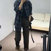 韩国代购 纽扣休闲布裤#H05