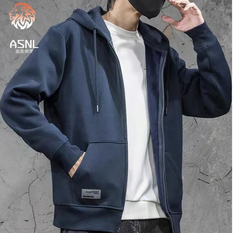 潮牌拉链开衫连帽外套男2025秋冬新款加绒加厚卫衣休闲百搭上衣潮