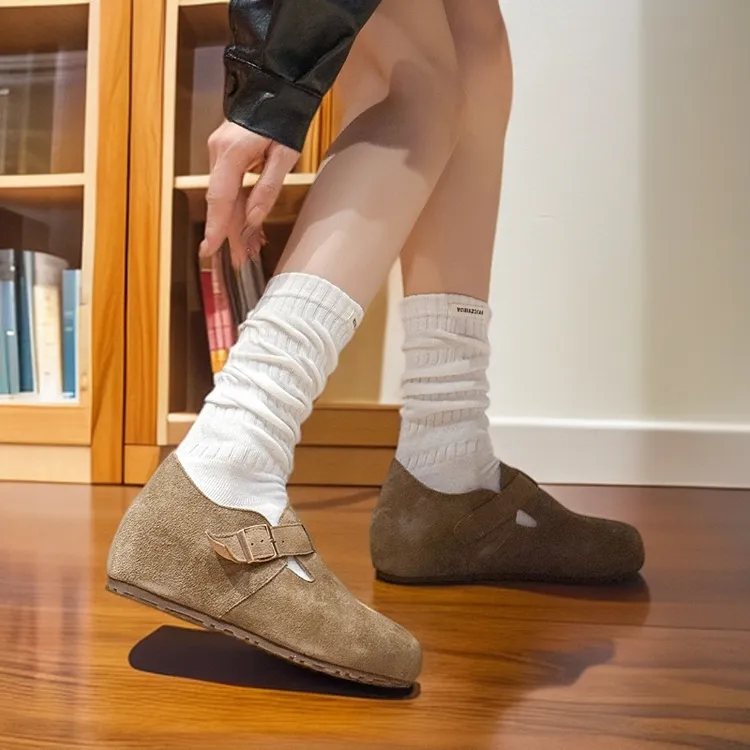 【全真皮】勃肯鞋2025秋季新款单鞋女全包真厚底内增高一脚蹬博肯鞋