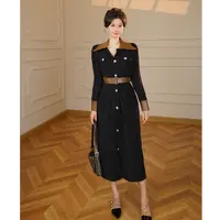【张小小】新款收腰显瘦闺蜜装中长款女装连衣裙时尚气质长袖7880