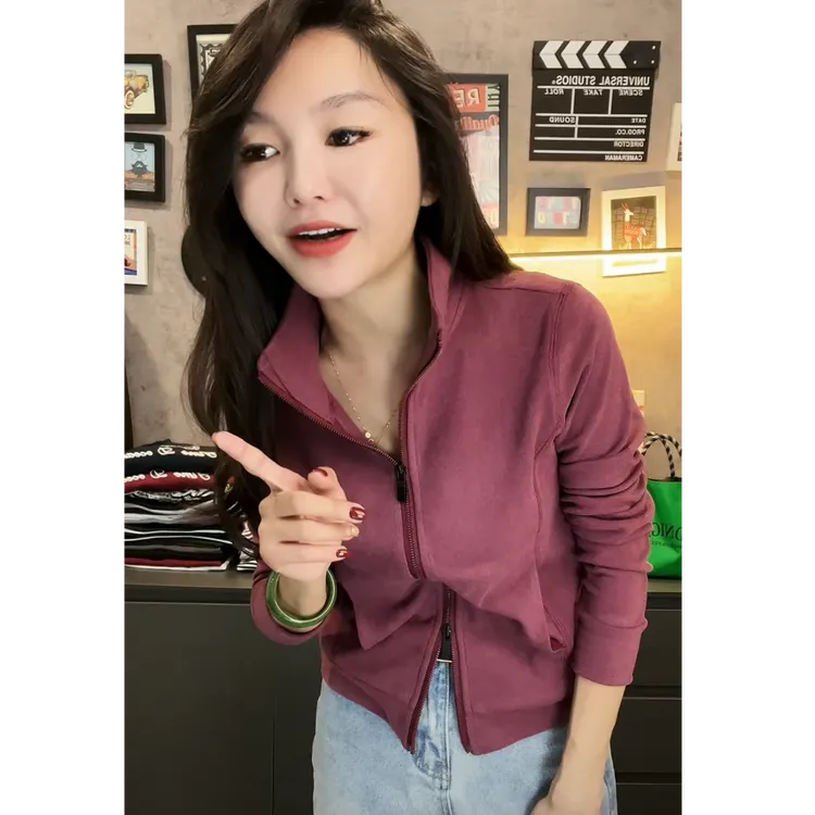 秋冬新款拉链卫衣德绒外套女加绒立领百搭开衫上衣