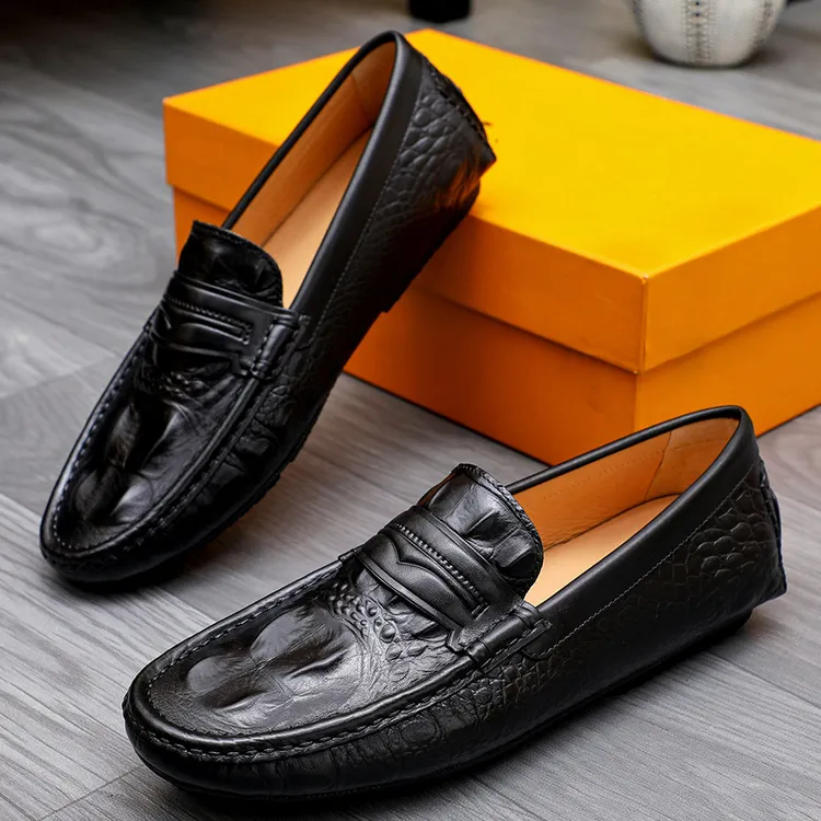 鳄鱼纹豆豆鞋男士2025新款真皮透气软底一脚蹬商务皮鞋潮流百搭款