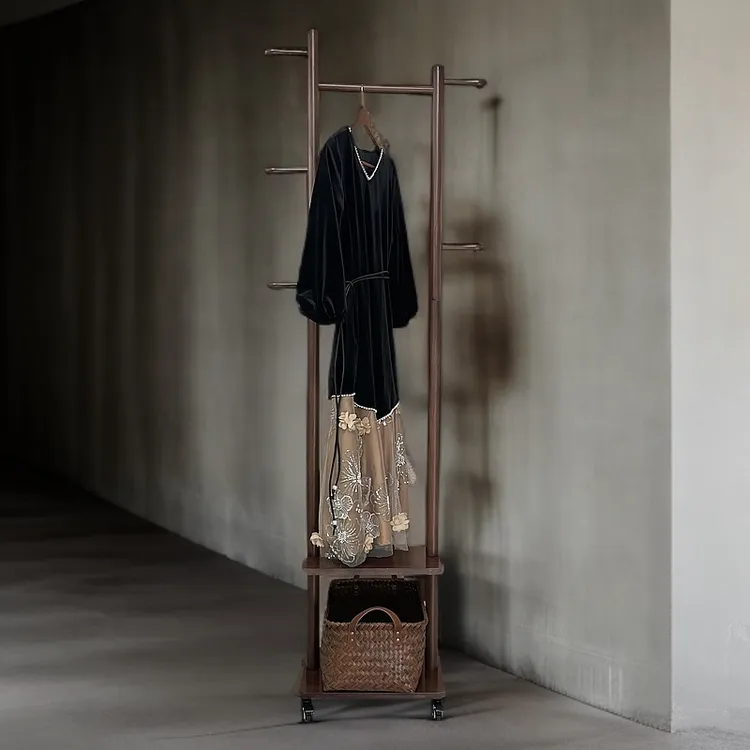 实木落地衣帽架玄关简约晾衣架客厅可移动挂衣架子质感双杆简易架