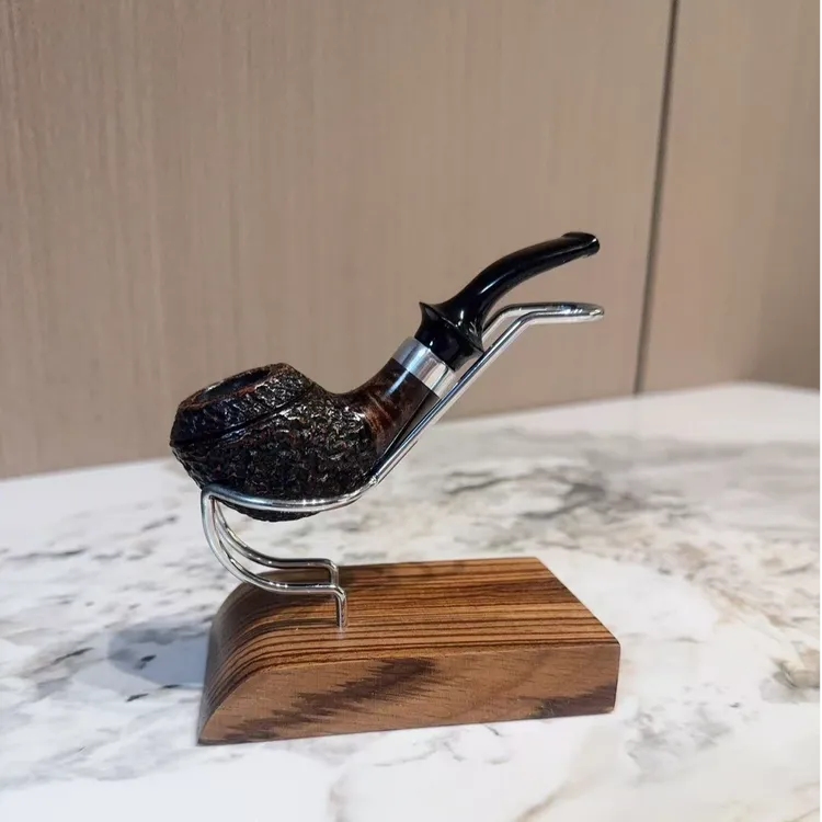 3毫米烟斗 海盐喷砂 福尔摩斯弯斗 石楠木烟斗麻面刻花经典男士