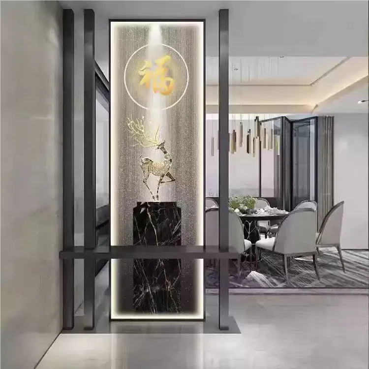 北欧简约现代艺术玻璃屏风隔断家用客厅入户玄关轻奢装饰透光遮挡