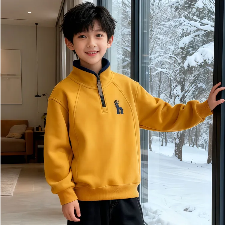 男童秋冬季卫衣加绒加厚2025新款中大童冬装一体绒儿童半高领上衣