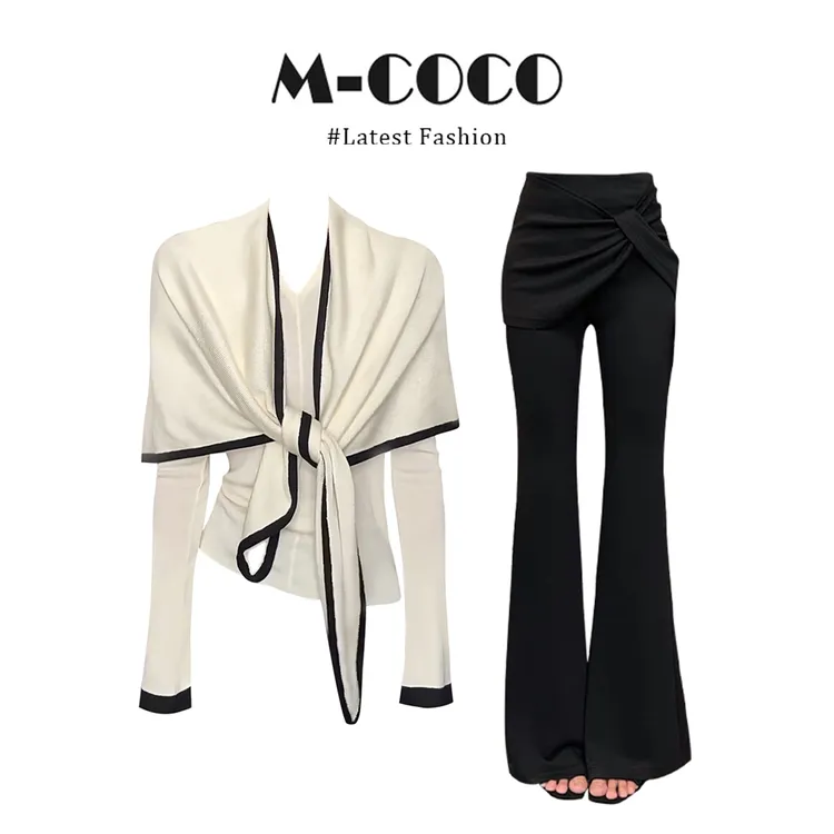 【运费险现货秒发】设计感真两件三角披肩长袖针织衫早秋裤子套装