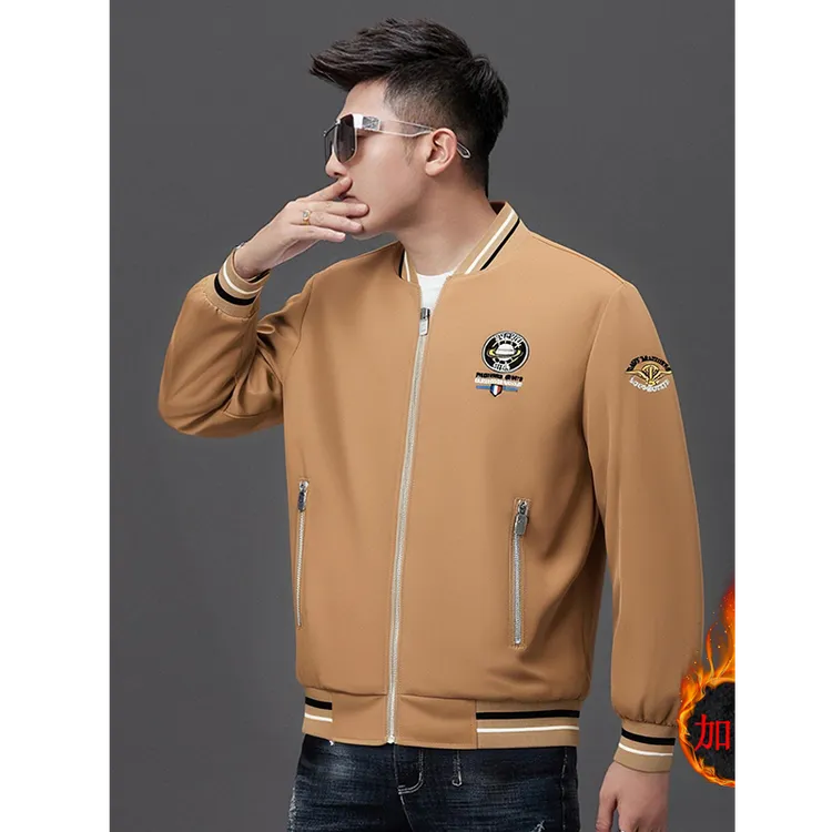 曼库帕娅外套男秋刺绣夹克潮牌加绒加厚立领棒球服大码冬季