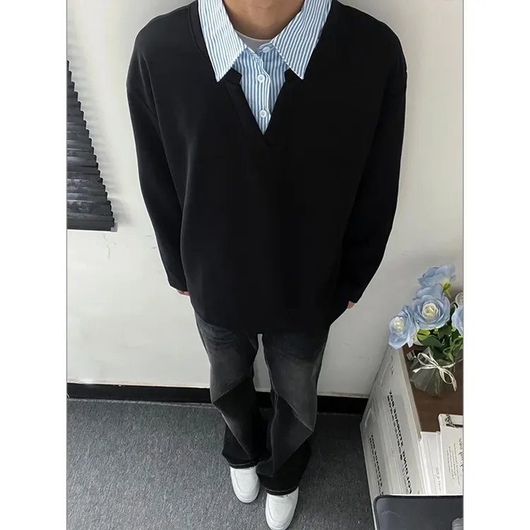 假两件polo衬衫领长袖t恤男春秋新款美式潮牌高级感卫衣宽松外套