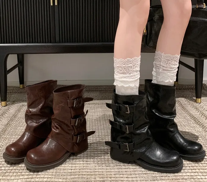 「稳叔」秋雨序【增高6cm】百搭筒靴英伦风复古休闲风马丁靴设计感