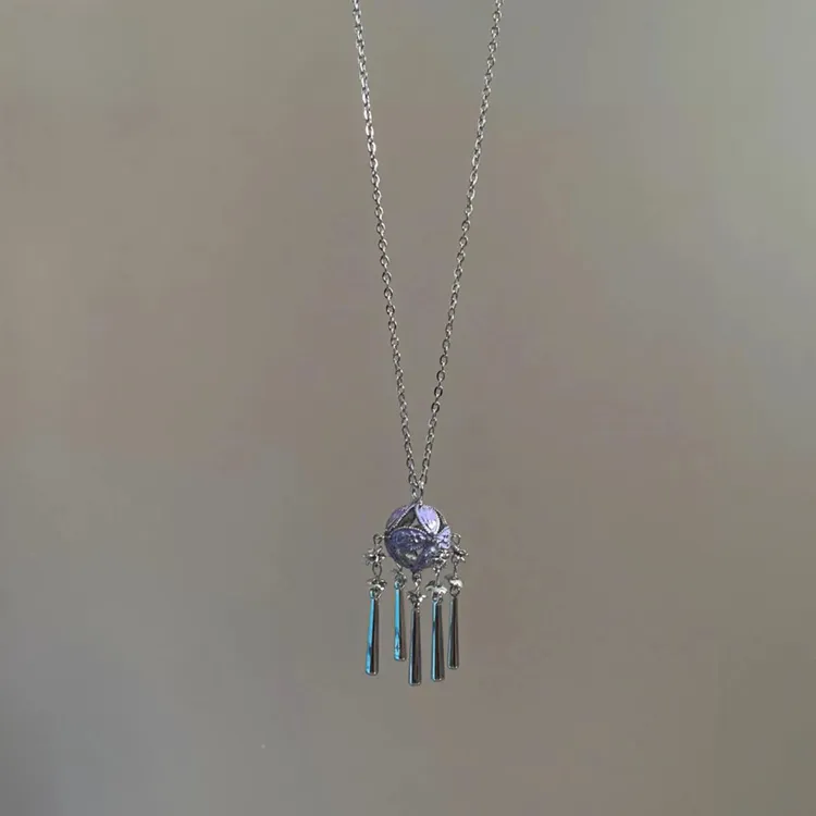 铜合金项链 新中式紫色镂空流苏项链小众设计感精致高级气质颈链