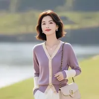 韩系撞色拼接V领针织开衫女2025年春季新款气质时尚减龄洋气上衣