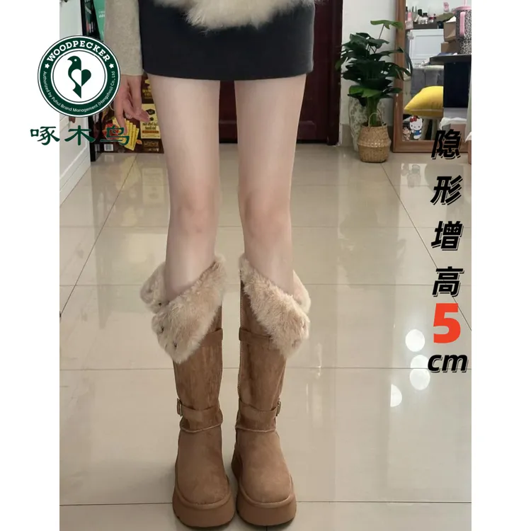 啄木鸟厚底加绒雪地靴女2025新款冬季防滑加厚保暖棉鞋高筒长筒靴