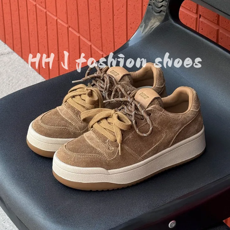 2025秋季新款真皮复古美拉德厚底板鞋女韩版时尚百搭松糕运动女鞋