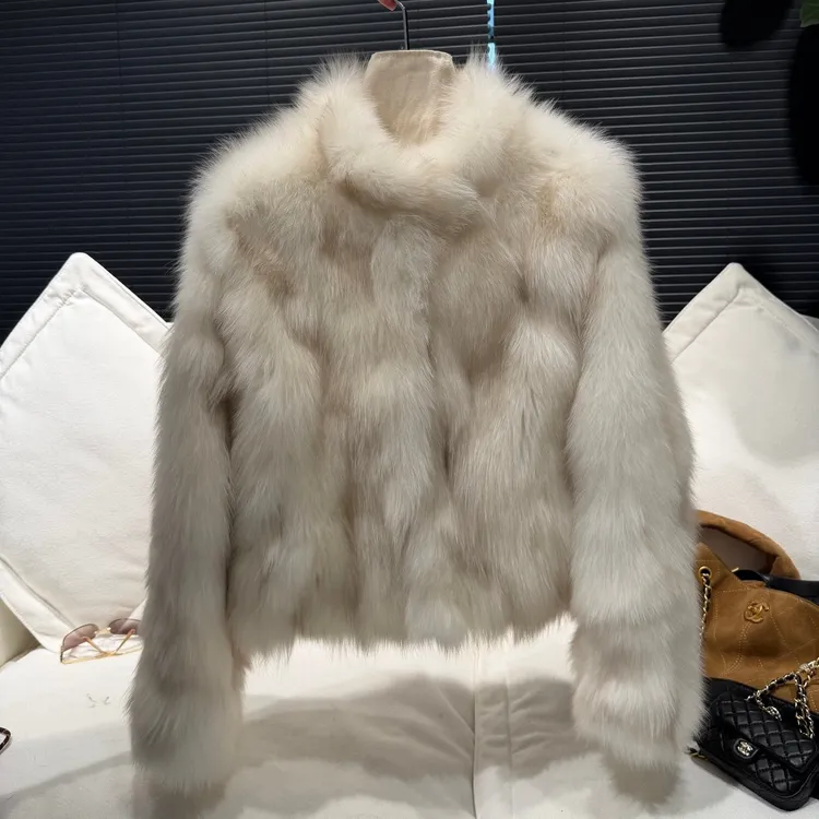 2025新款首尔月光芬兰进口狐狸毛皮草外套女立领短款毛毛大衣外套