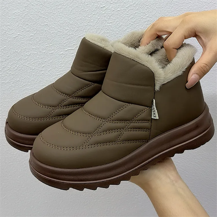 冬季加绒加厚老北京休闲女棉鞋时尚百搭洋气防水短筒中老年女棉靴