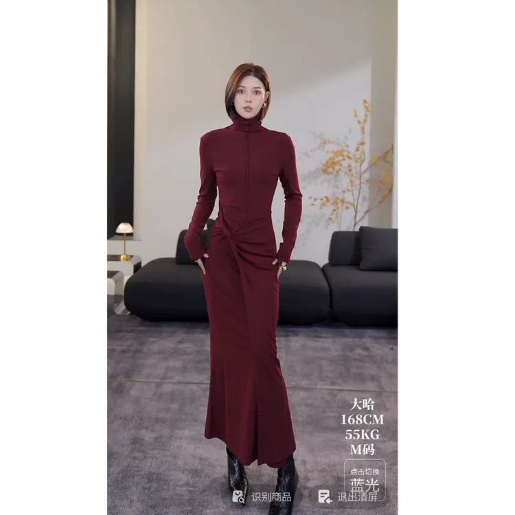 DENGDAHA「不拘束缚」法式优雅风 侧绑带设计连衣裙HBZXP710194