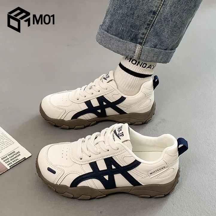 M01加绒德训鞋女秋季新款复古百搭厚底小白鞋轻便休闲运动阿甘鞋