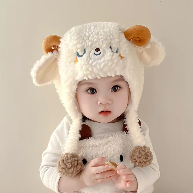 宝宝帽子婴儿秋冬款毛绒帽男女童可爱超萌女孩加厚保暖冬季护耳帽