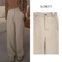 JIUNCCY【暮沙】秋冬羊毛混纺肌理感休闲百搭显瘦直筒长裤 42CK092
